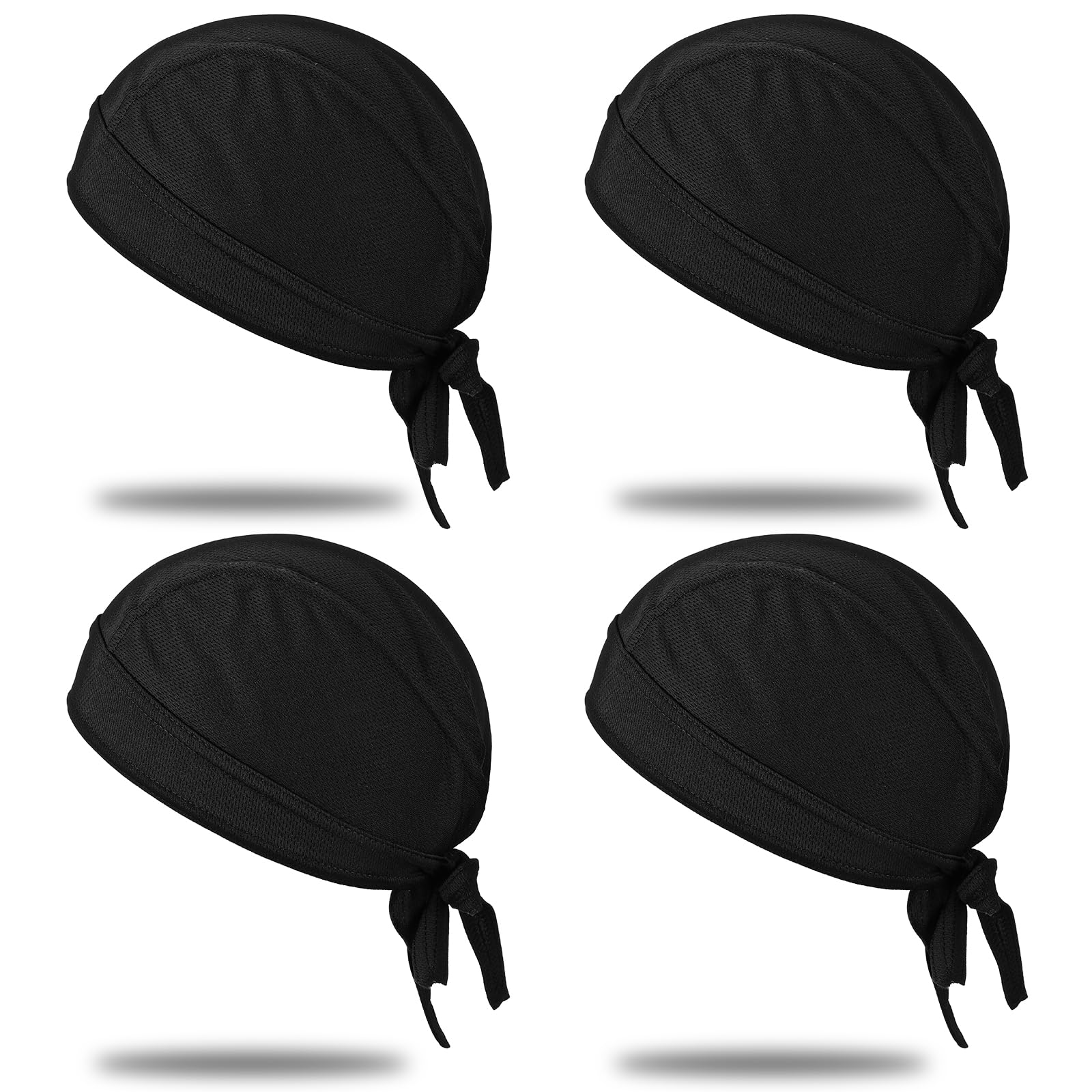 Piriuuo4 Pcs Silk Durags for Men, Sweat Wicking Beanie Head Wrap Bandana Wave Cap Satin Head Wrap Soft Velvet Durags for Men & Women Long Double Wide Straps (Black)