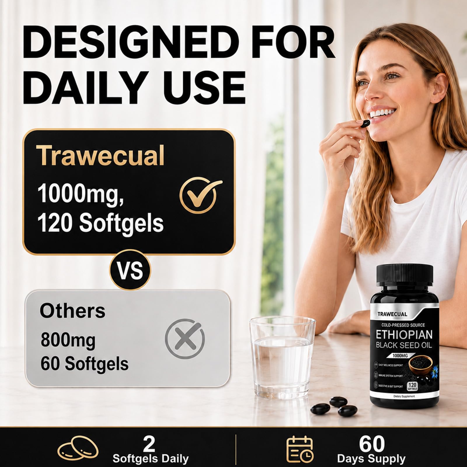 Ethiopian Black Seed Oil Softgels, 120 Count, 1000mg Cold Pressed — Amazon image 7