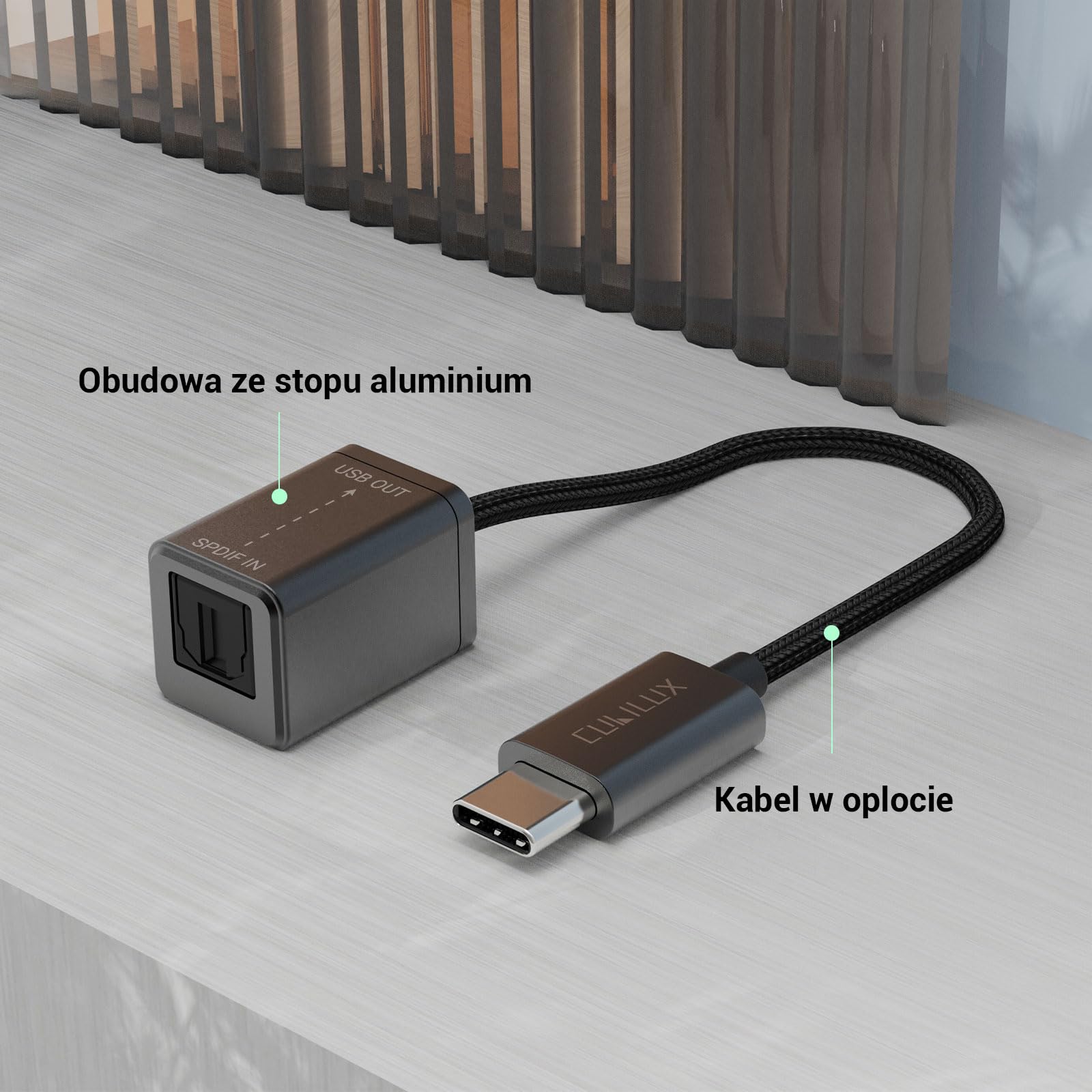 Cubilux Odbiornik USB C SPDIF do nagrywania [TYLKO do sygnału stereo] Optyczny adapter wejścia/wejście typu C, odbiornik TOSLINK do Android,iPhone 15,iPad,MacBook,Samsung,Google Pixel