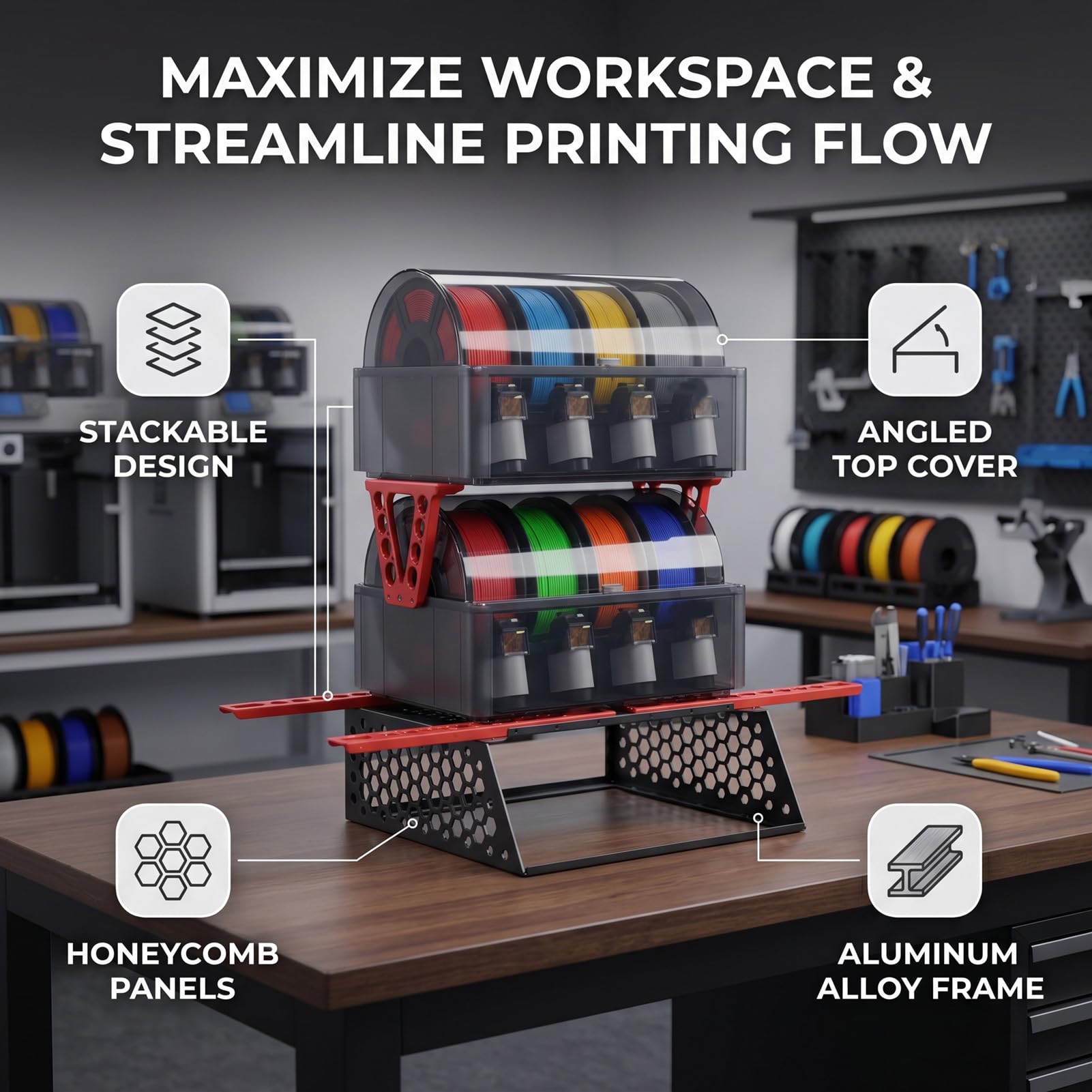 Fockety Soporte AMS de Aleación de Aluminio Apto para Lab P1S | Impresora 3D Ams Ams para lab p1s Soporte vertical AMS Impresora 3D Soporte AMS Soporte de almacenamiento AMS Panales