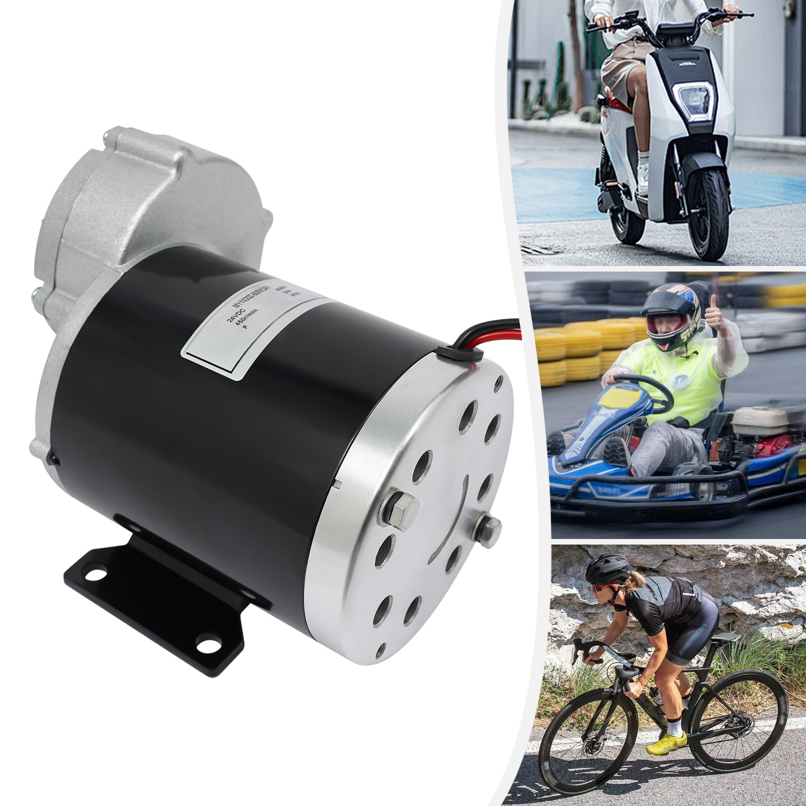 600W Getriebemotor Getriebereduzierung Elektromotor DC Motor mit Untersetzungsverhältnis 1:6,67 450 U/min für Moped Fahrräder Pocket Bike E-Bike (24, Volt)