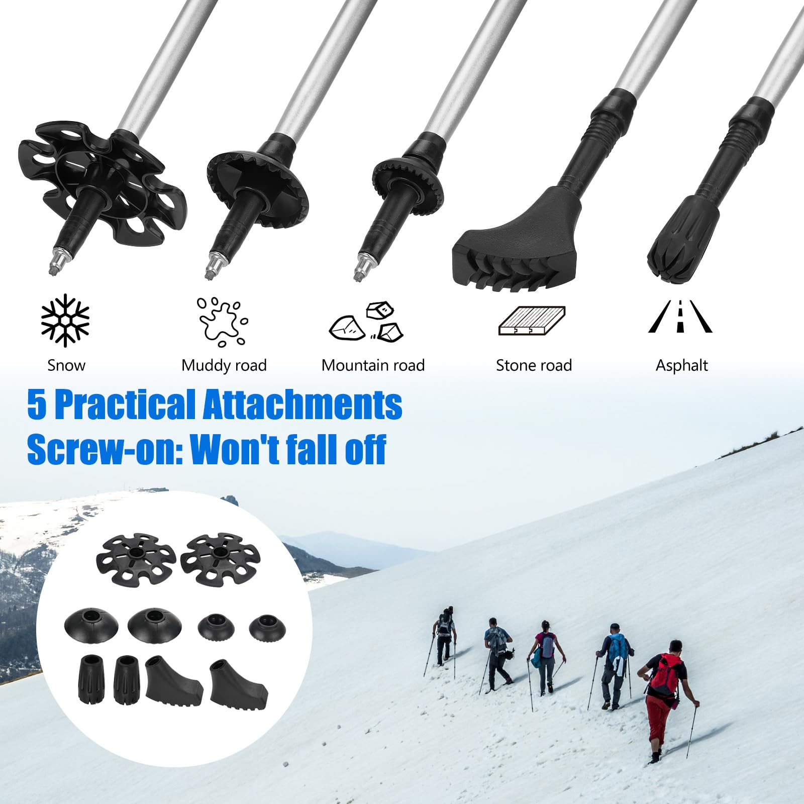 2 bastones de senderismo para hombre y mujer, bastones de senderismo de aluminio, plegables, ligeros, telescópicos, 110-125 cm, para montañismo, senderismo, esquí, trekking