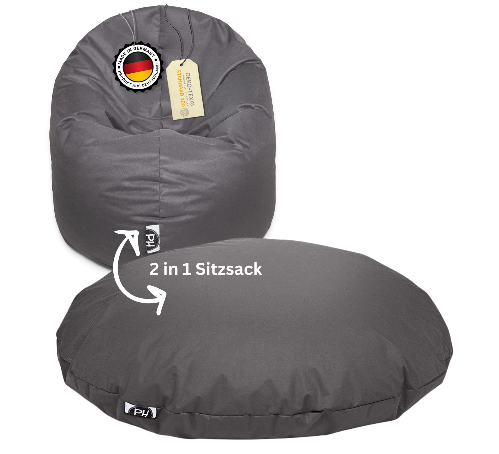 Patchhome Bean Bag 2-in-1 Seat Cushion with Zip Pre-Filled Floor Cushion Armchair BeanBag Cushion (Anthracite, 125 cm Diameter)