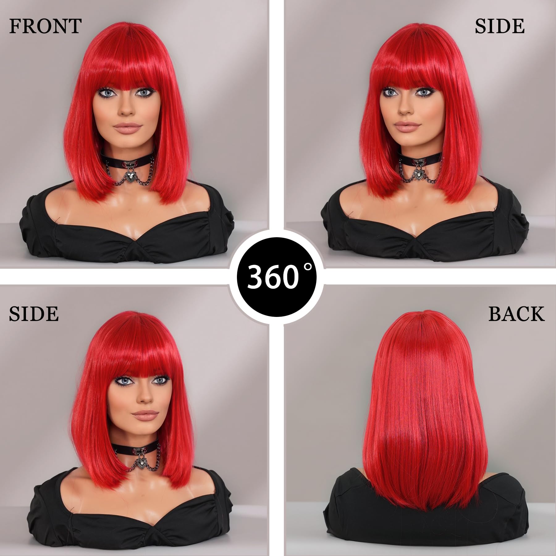 Synthetic Bob Wig with Bangs Heat Resistant Straight Shoulder Length Party Brown Ombre Straight Synthetic Wigs With Bangs Medium Length  main image 4