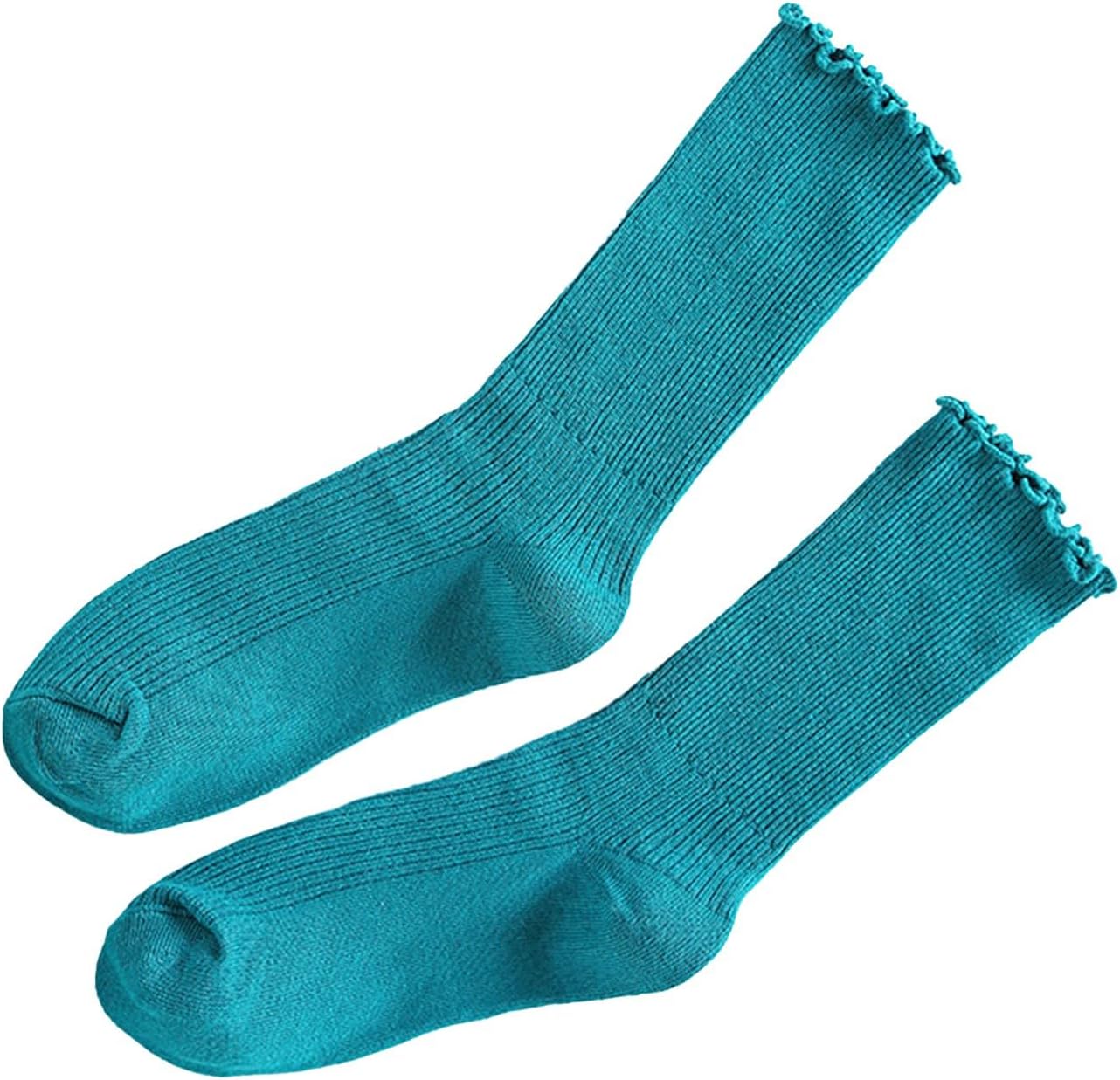 Womens Solid Color Crew Socks Mid-Calf Lace Trim Cotton Soft Comfy Breathable Ruffle Casual Socks for Athletic Work