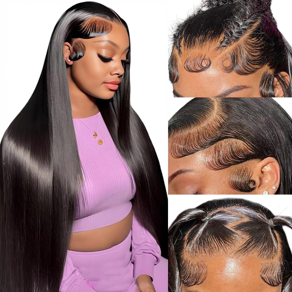 Hermosa 13x6 HD Lace Front Wigs Human Hair 180 Density Brazilian Straight Wigs Human Hair For Women Pre Plucked Pre Bleached Natural Hairline 26 inch