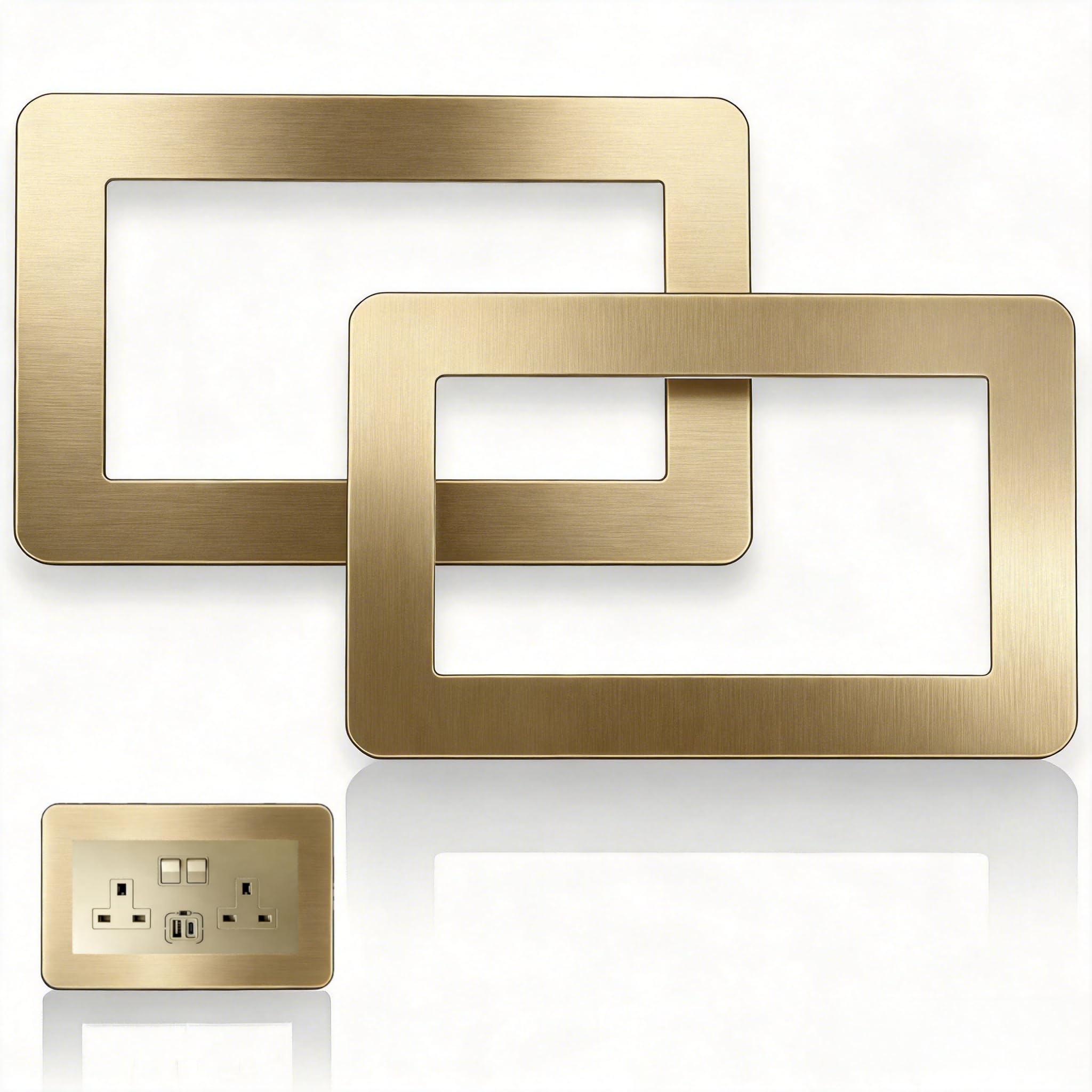 Light Switch Surround & Double Socket Surround Plate, 2Pcs Acrylic Decorative Cover Frame for Switches Sockets, Matt Square Wall Plate 146x86mm, Easy Self-Adhesive Installation（Black/White） (Gold)