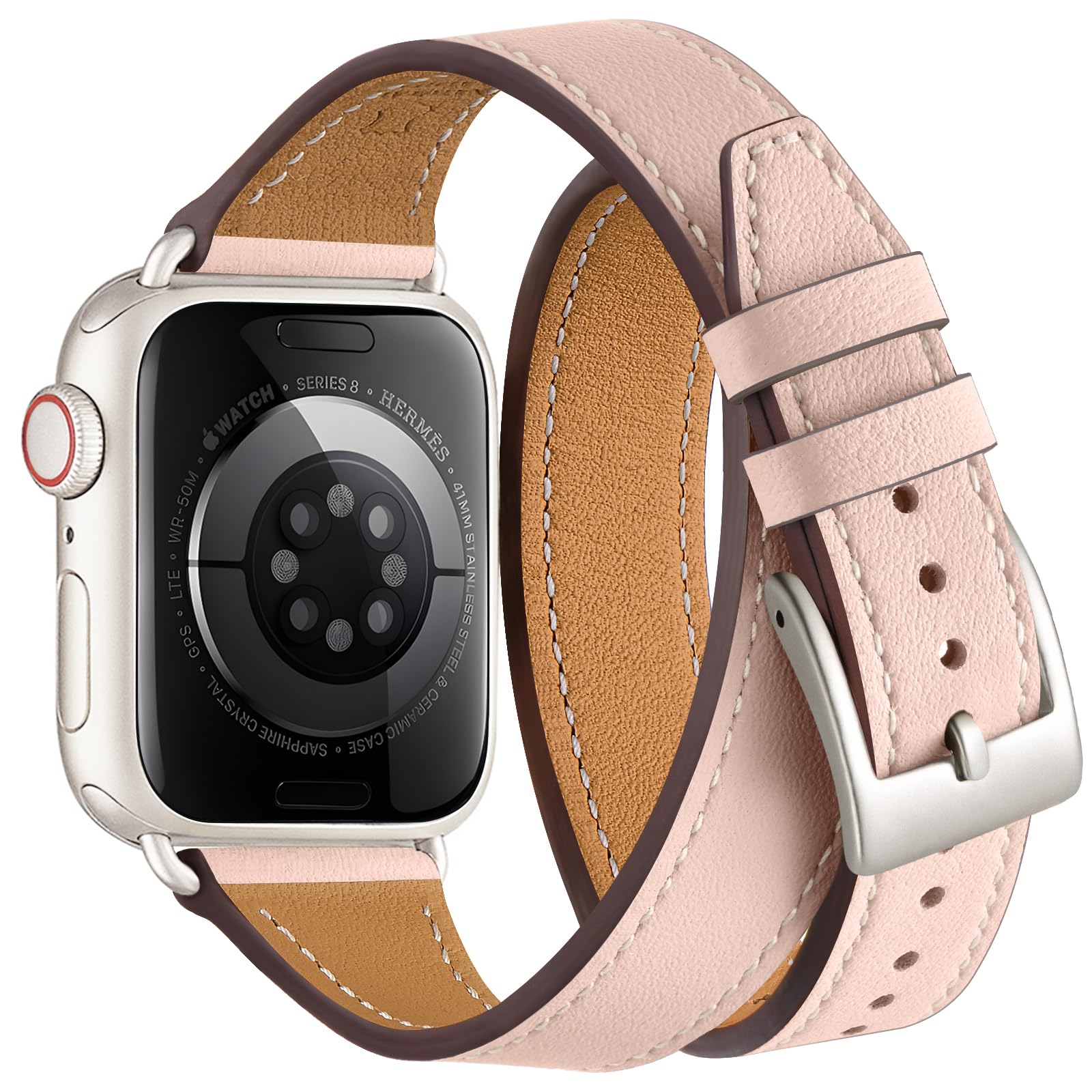 Bestig Bands Compatible with Apple Watch Band 40mm 41mm 38mm 42mm(Series 10 11) Women Men, Genuine Leather Double Tour Designed Slim Thin Strap for iWatch SE1/2/3 Ultra 3/2/1 Series 9 8 7 6 5 4 3 2 1