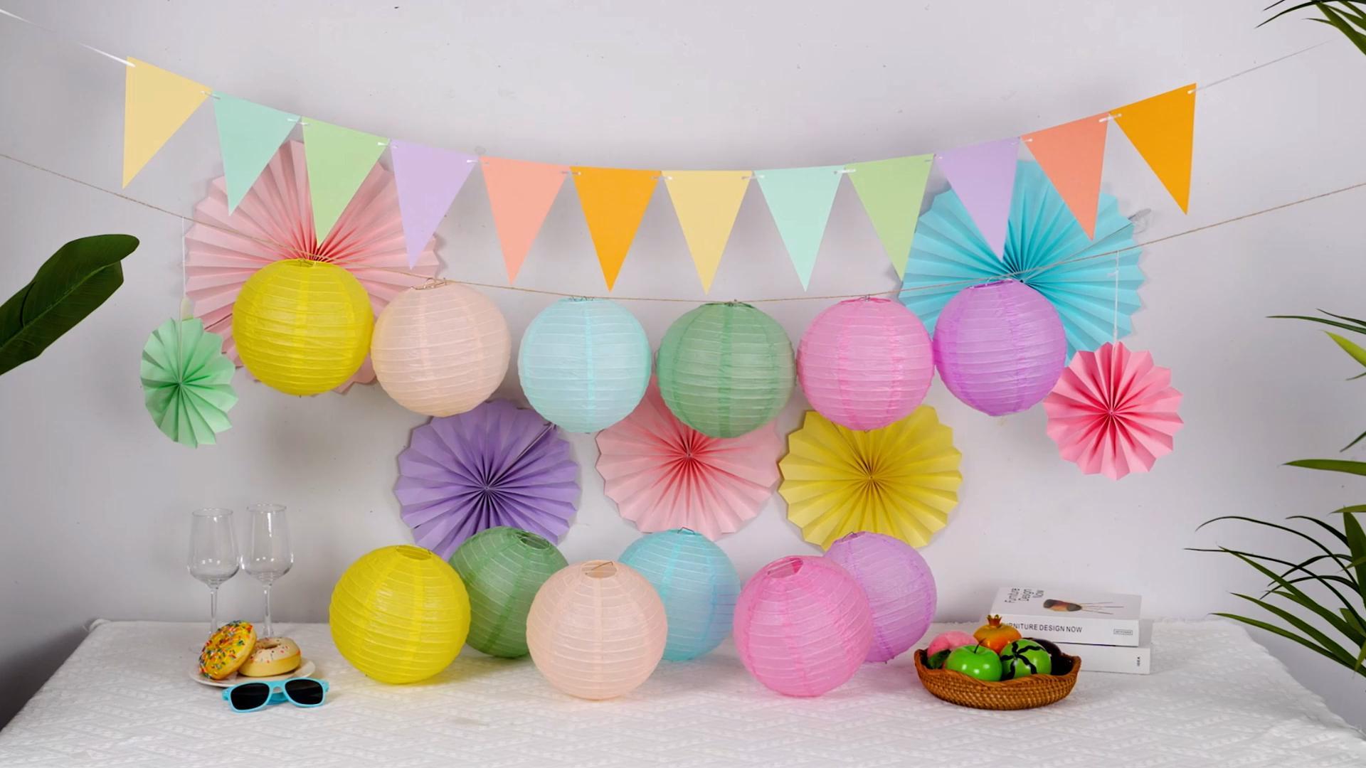 Glooglitter 16 Pcs Morandi Color Paper Hanging Lanterns - 4, 6, 8, 10 Inch Round Classroom Party Decorations