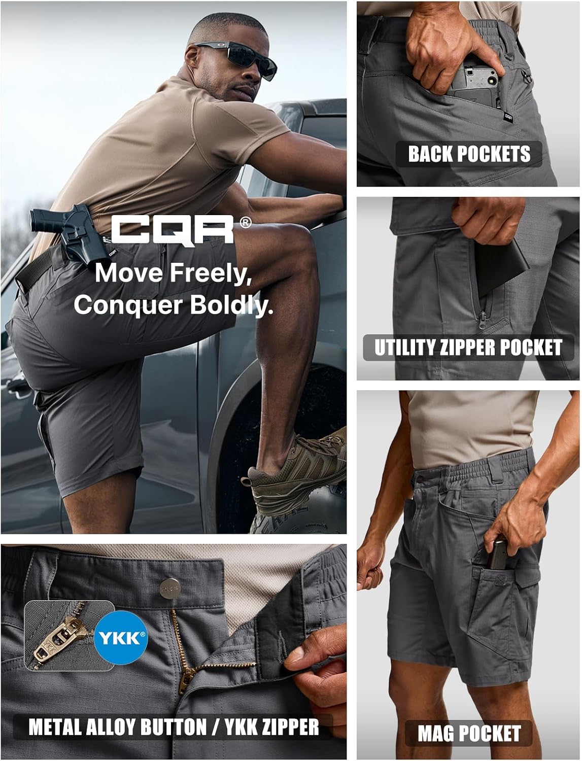 CQR Men's Flex Casual Cargo Shorts, Lightweight Water Resistant Golf Shorts, Stretch Tactical Work Shorts with Multi-Pocket - Image 7