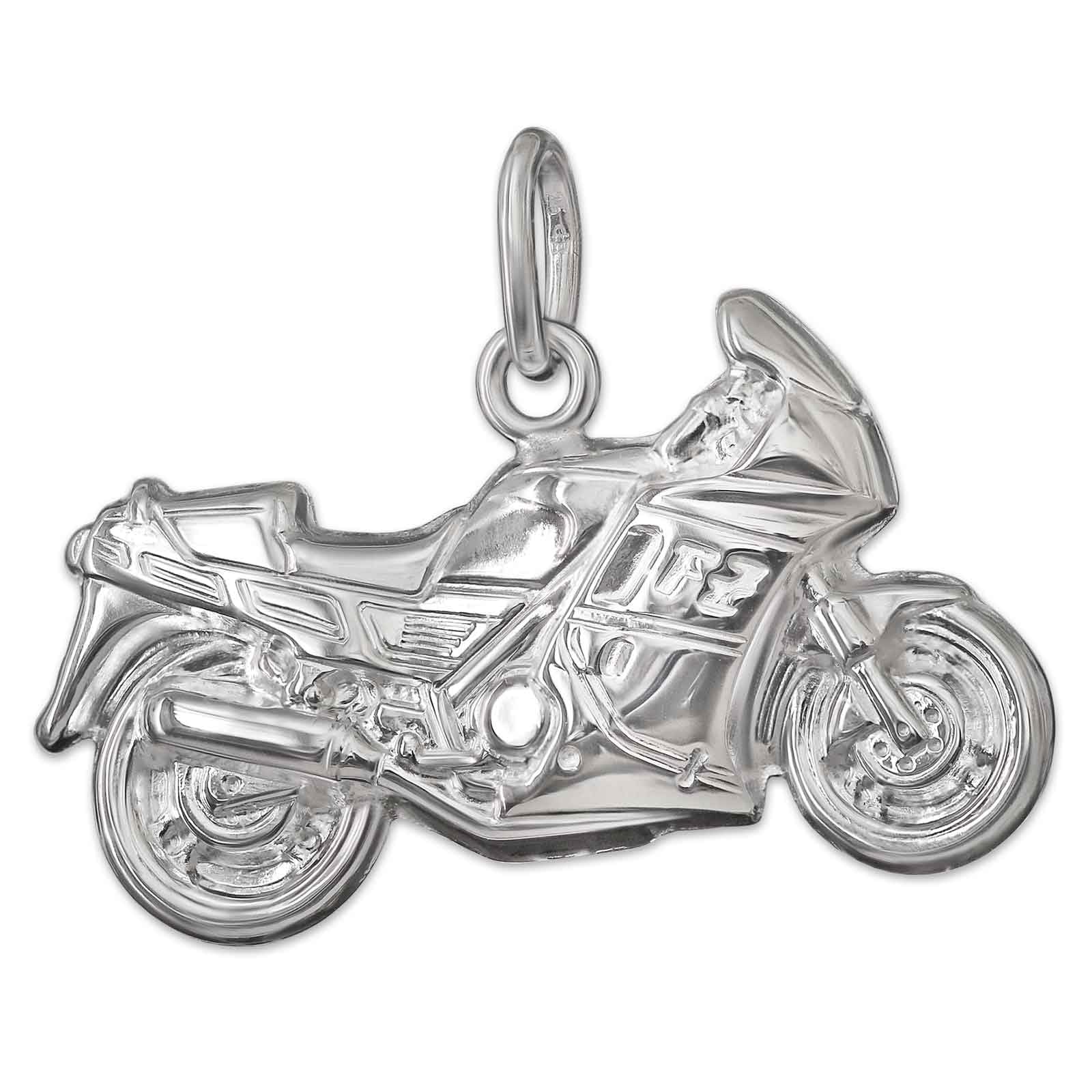 CLEVER SCHMUCK Set Silberner Anhänger Motorrad 23 x 13 mm beidseitig plastisch glänzend sowie Kette Panzer 45 cm STERLING SILBER 925 im Etui Anthrazit