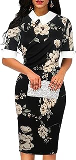 Women's Retro Bodycon Knee-Length Formal Office Dresses Work Pencil Dress OX276