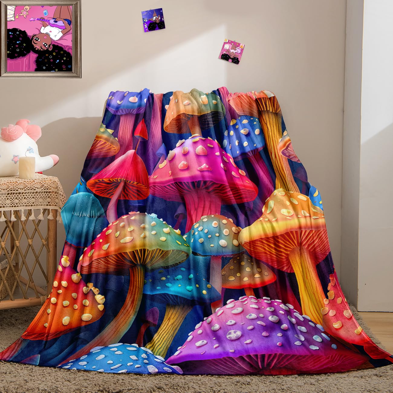 Mushroom Blanket - Mushroom Throw Blanket Soft Blanket Mushroom Girls Blanket Cute Blankets for Kids Boys Girls Blanket for Bed Couch, Colorful Blanket, Throw Size 50