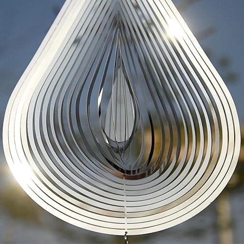 Miniatura 2 de Molinillos de viento, paquete de 2 hilanderos de viento colgantes de acero inoxidable 3D de 12 pulgadas con 2 colgantes de gota de agua y 3 ganchos