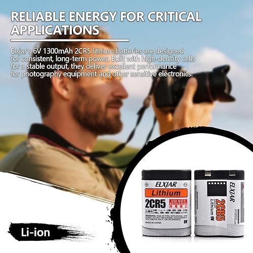 Miniatura 2 de Paquete de 5 baterías de litio de 6 V 1300 mAh 2CR5 con protección PTC, repuesto para 245 DL245 EL2CR5 Kl2CR5