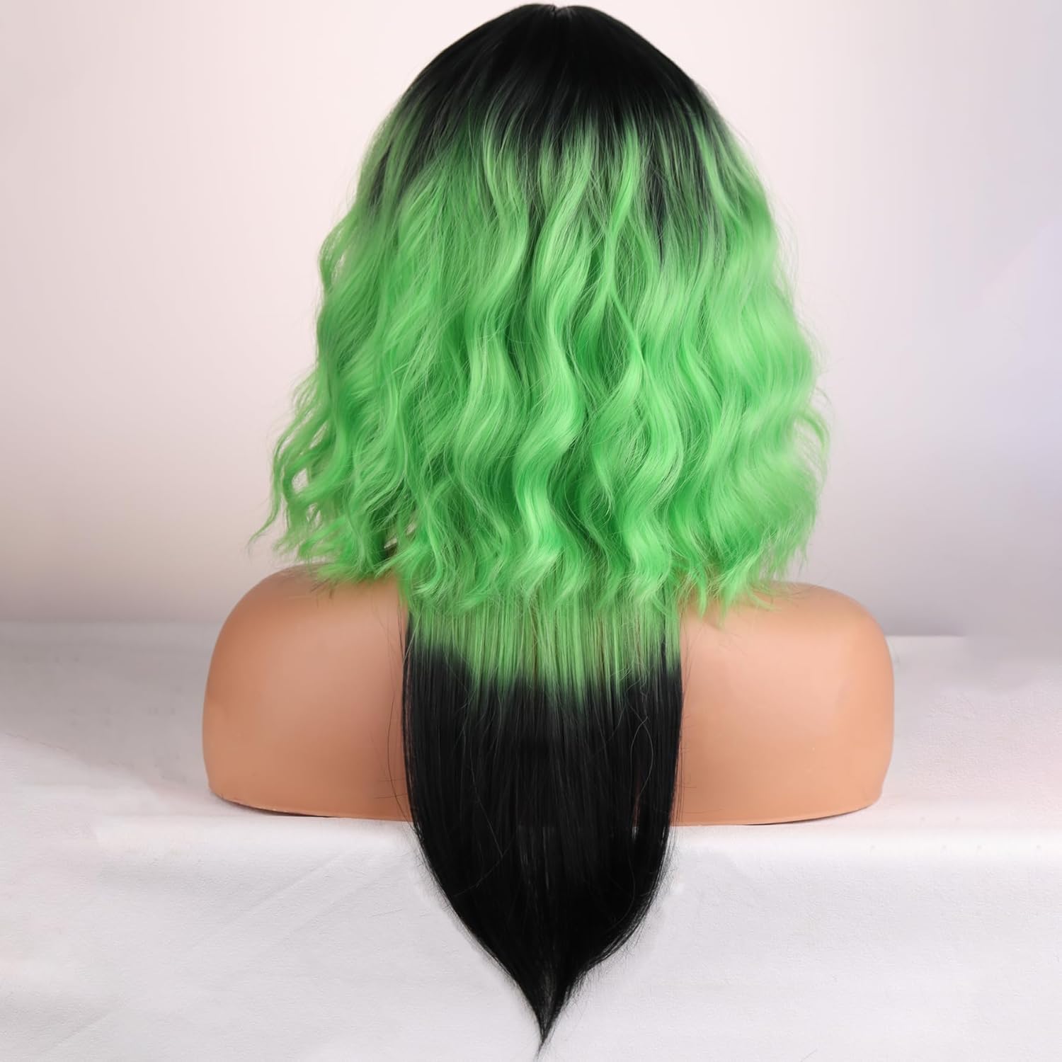 Ombre Black Green Wigs for Women Short Curly Wavy Green Wig for Girls Short Bob Wig With Bangs Heat Resistant Synthetic Wigs for Cosplay Costume Party - Image 4