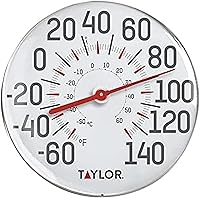 Taylor 12-Inch Metal Wall Thermometer Indoor Outdoor - Large Numbers, -60°F to 120°F, Weatherproof for Patio Pool Garage