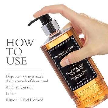 Gilchrist & Soames London Shower Gel & Body Wash Hydrating Cleanser with Red Tea, Soy, Grape Seed Oil Sulfate, Paraben, Cruelty Free Cleanse with Crisp, Clean Scent, 15.5 oz.