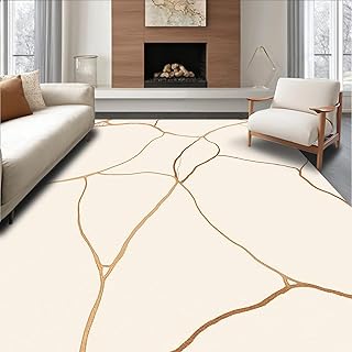 ODIKA Ultra Soft Area Rug 8, Marbled Stone Inspired with Natural Veining Details, Non Slip, Stain Resistant, Washable Area Rugs for Living Room, Bedroom (Ivory, 8, Pad)