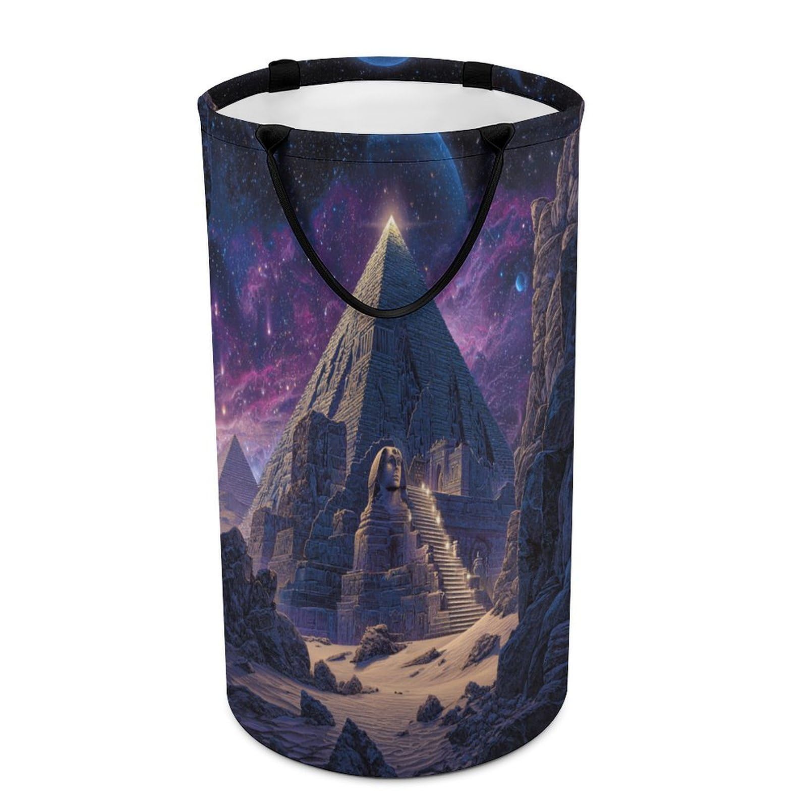 LUYYSKY Vintage Aesthetic Pyramid Egypt Versatile Storage Laundry Basket, Rustic Beautiful Starry Starry Sky Galaxy Egyptian Large Bathroom Laundry Hamper With Handle-40 CM Dia, 69 CM High