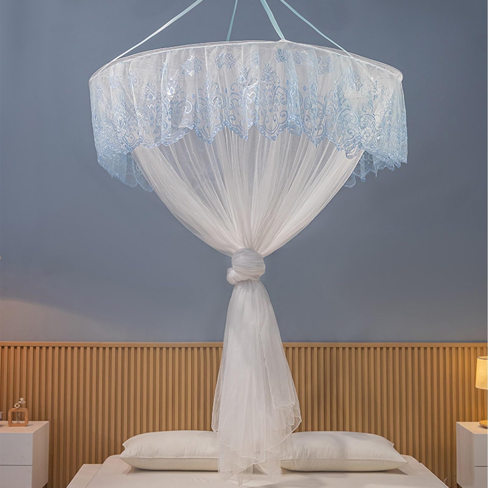 SARKEY Transparenter Netz Kuppel Bettvorhang,Prinzessinnen Betthimmel,luxuriöse Spitze,Runde,Eleganter,Einzel,Doppel,Queen,Für Erwachsene,Hochzeit Dekoration