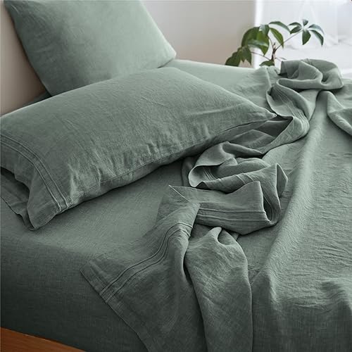 Miniatura 7 de Simple&Opulence Juego de sábanas 100% de lino, 4 piezas de lino natural francés (1 sábana encimera, 1 sábana bajera, 2 fundas de almohada), ropa de