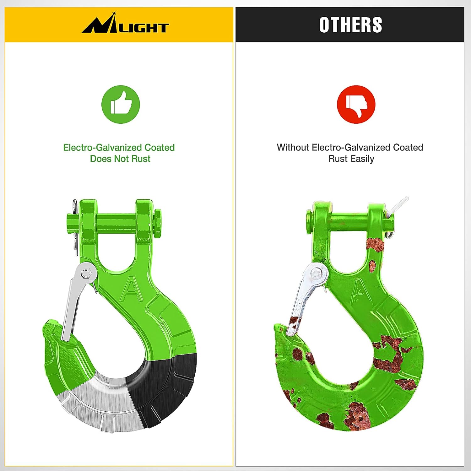 Nilight Forged Steel Winch Hook 3/8" Grade 70 Safety Latch Winch Cable Hook Stopper & Clevis Slip Hook Sets, Included Allen Wrench,Max 35,000 lbs, Green - Image 7