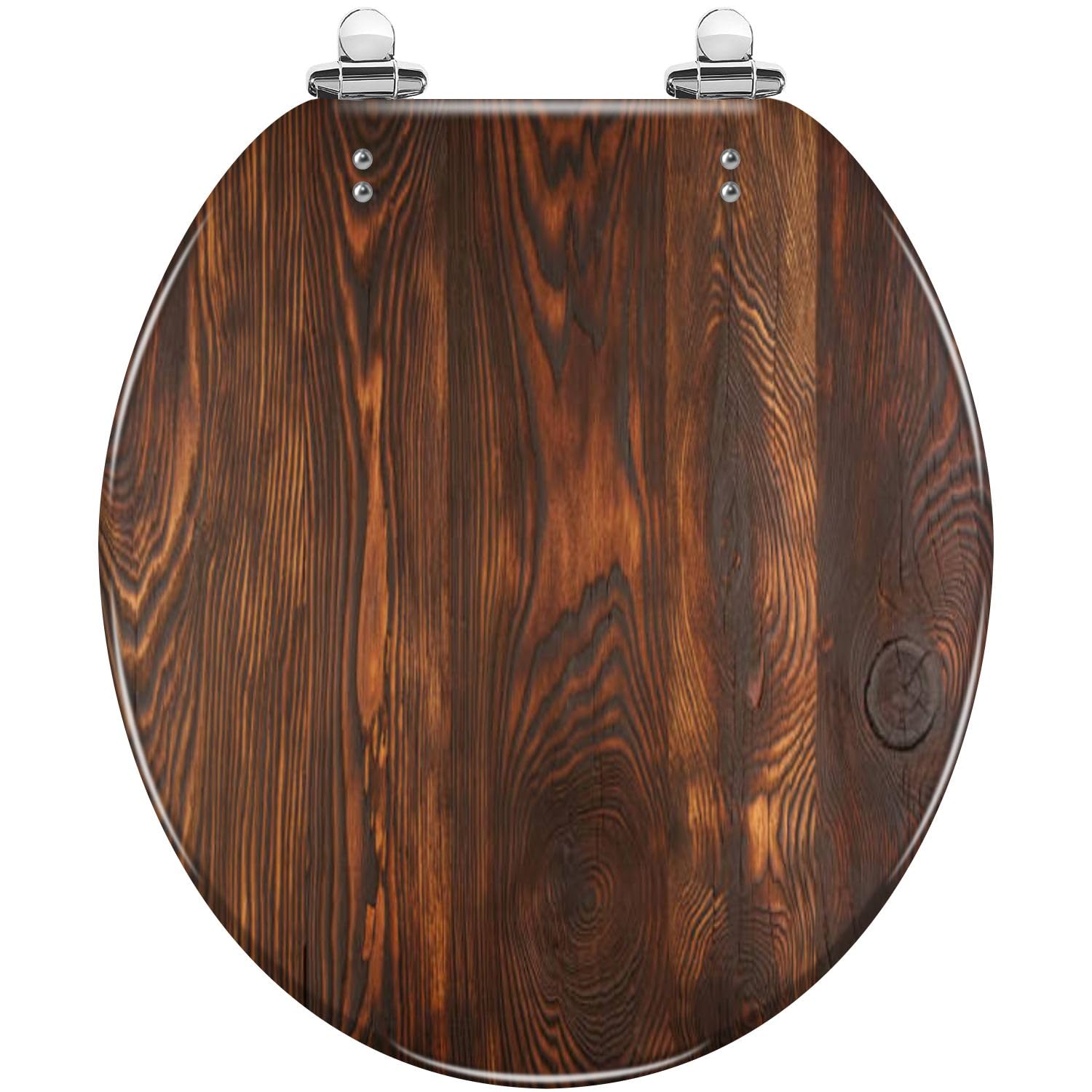 Round Toilet Seat Burnt brushed larch tree wood texture knot Resin Toilet Seat Quietly Slow Close with Quick-Release Hinges Toilet Seat with Cover Easy to Clean Install