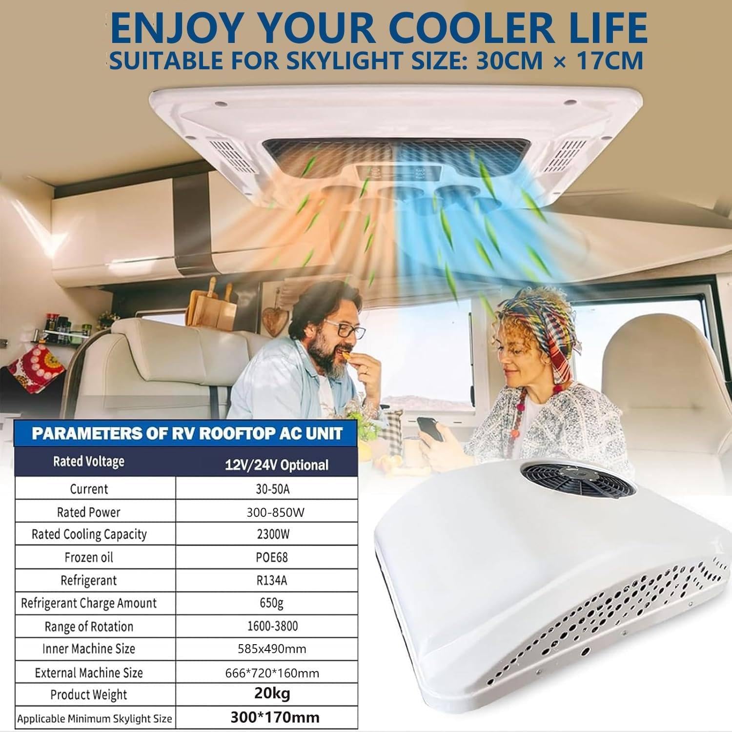 DC Aire Acondicionado para Caravanas Coche DC 12V/24V/48V/120V/220V Aire Acondicionado Techo Camion,Función Fría Y Caliente,para Vehículos Recreativos,Campistas,etc 12V