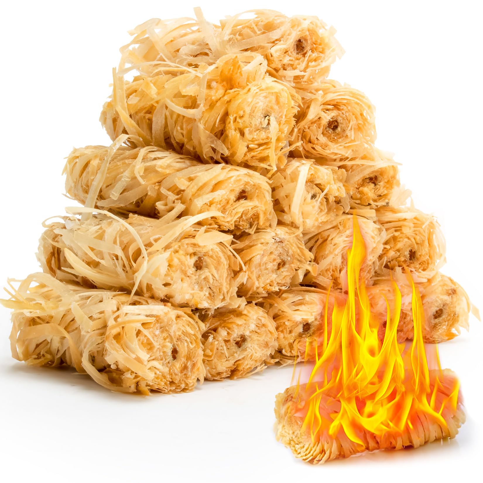 MAQIHAN 15PCS Quick Ignite Fire Starter - Fire Starter Rolls for BBQ Fireplace, Charcoal Starter for Indoor and Outdoor Use, Easily Light, Wax Wood Roll for Campfire, Chimney, Grill, Camping, Survival