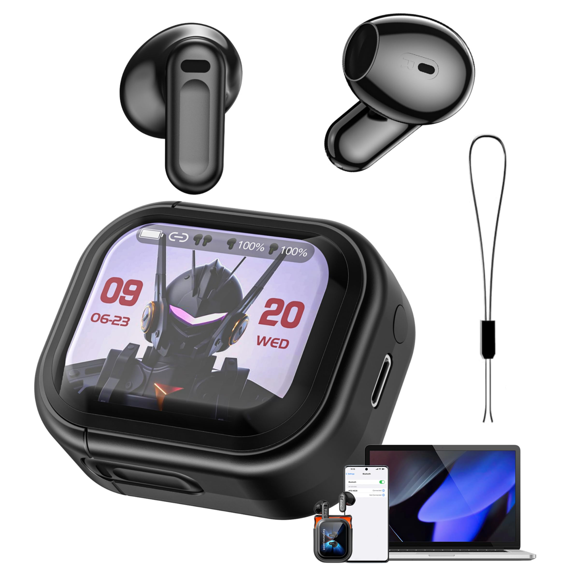 NE20 KI Übersetzer Kopfhörer In Ear, Echtzeit Sprachübersetzer 135 Sprachen, LCD Touchscreen Bluetooth 6.0 Kopfhörer Kabellos, 60 Std. Wiedergabezeit für Reise Business (Schwarz)