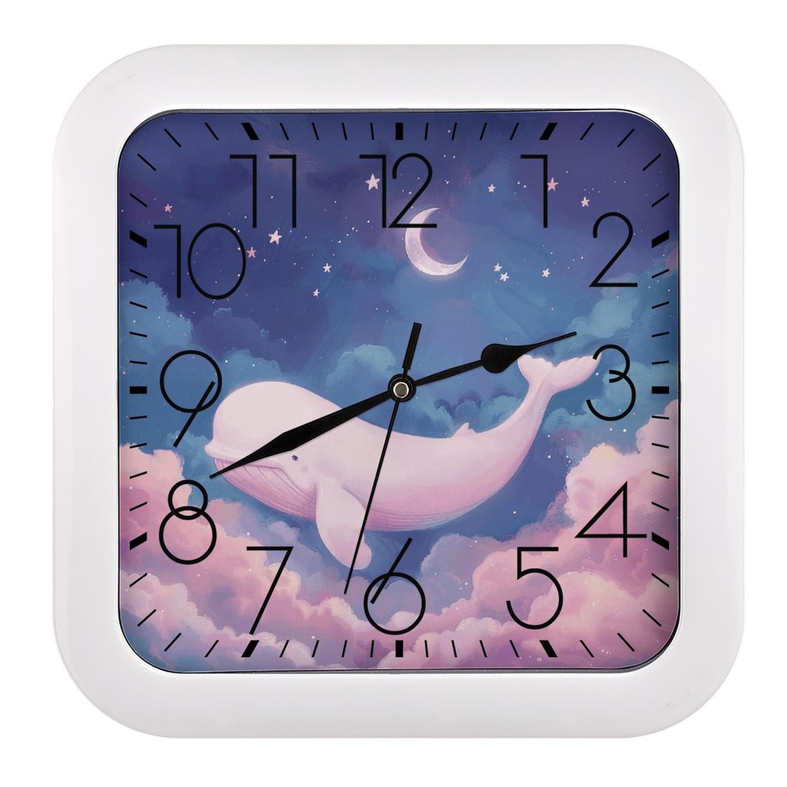 Horloge murale silencieuse pour bureau et salon au design de baleine poétique