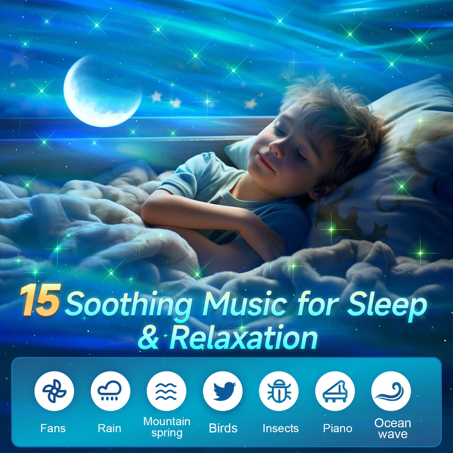 COOLNIGHT Projecteur Ciel Étoilé LED Chambre Enfant 15 Couleurs 5 Lunaires Bluetooth Bruits Blancs Télécommande