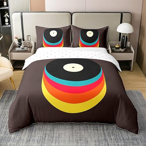 Miniatura 44 de jejeloiu Funda de edredón con estampado de radio Boombox, 100% algodón, para niños y niñas, tamaño matrimonial, juego de ropa de cama retro con Azul