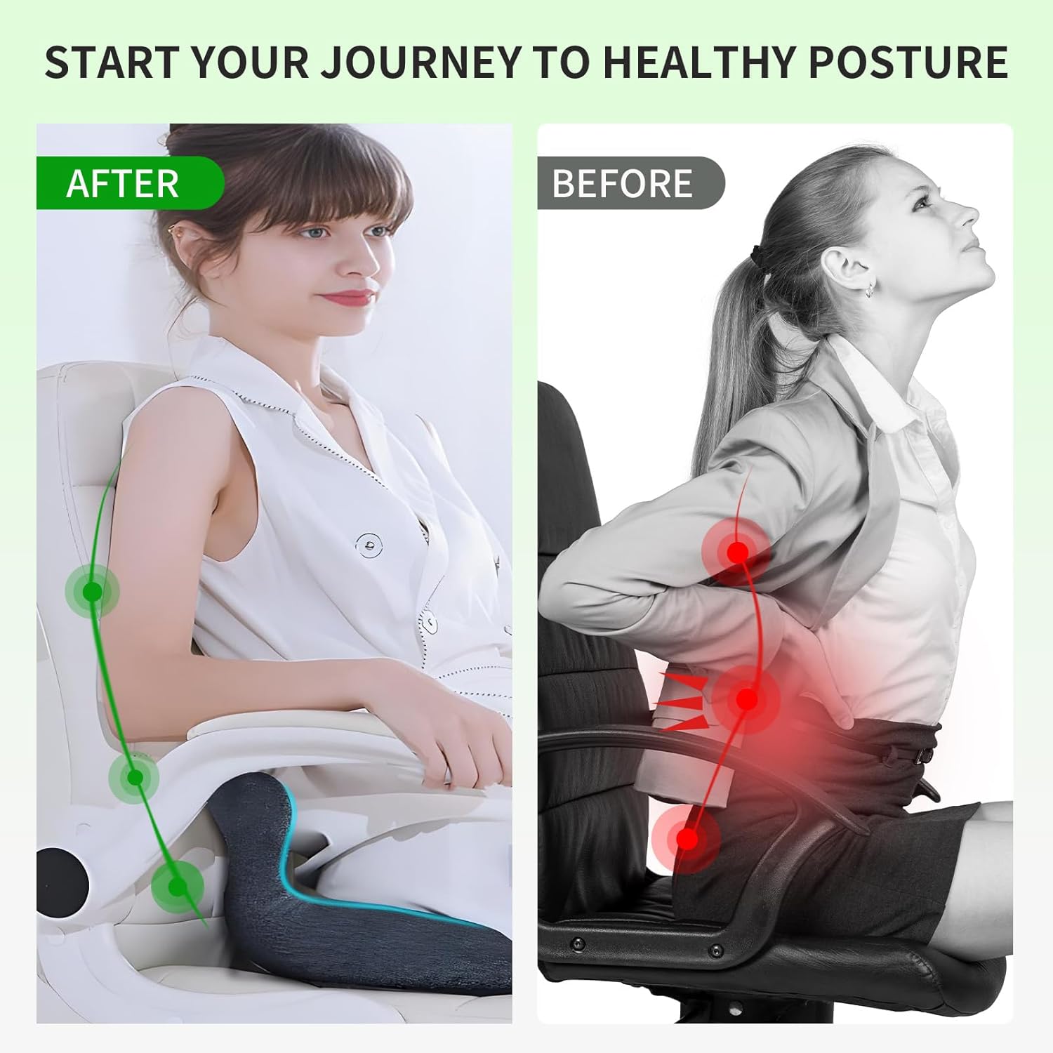 Seashell Memory Foam Seat Cushion -for Office Chair, Truck seat, Car Seat,Desk Chair, Airplane L-Shaped Back Support & Sciatica Relief & Tailbone Coccyx Pain Relief for Long Sitting and Driving(B&G) - Image 4