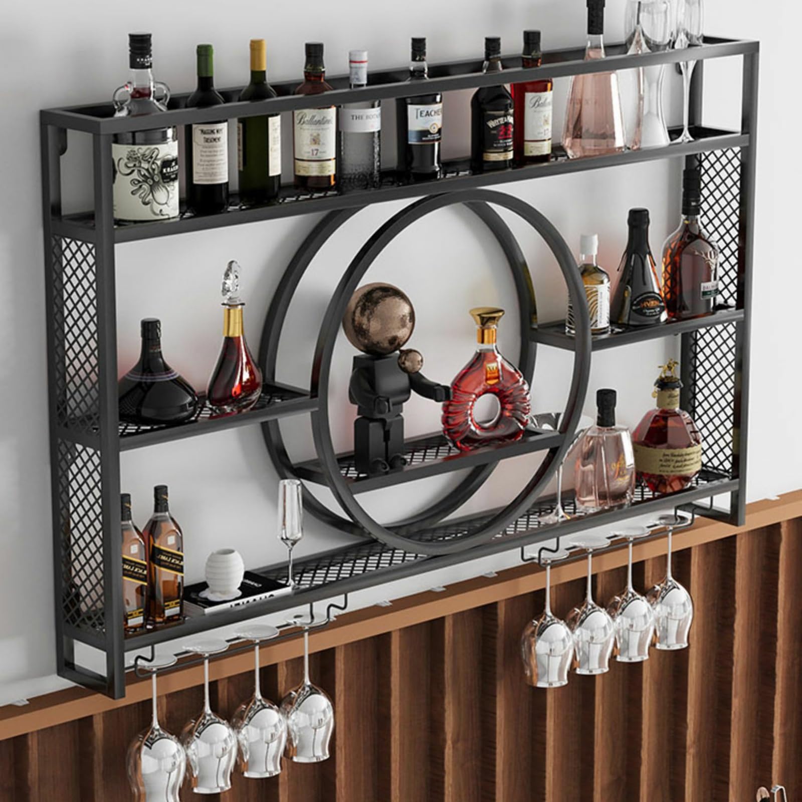 Étagère de bar en fer lumineuse pour bouteilles d'alcool