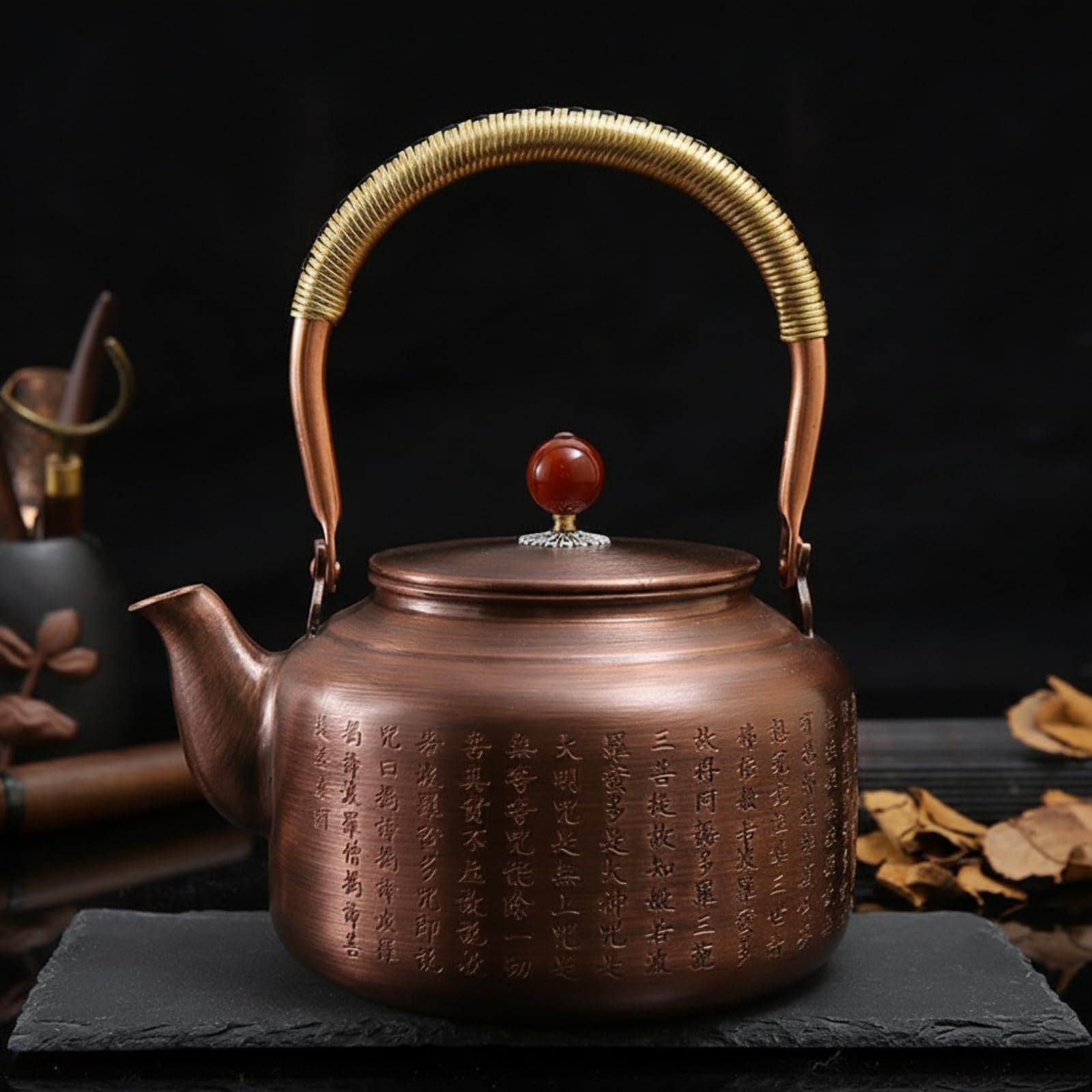 Tetera Cobre Retro Tetera con Asa Arqueada Resistente Al Temperatura Hervidor para Coleccionis, Aficionados Al Té