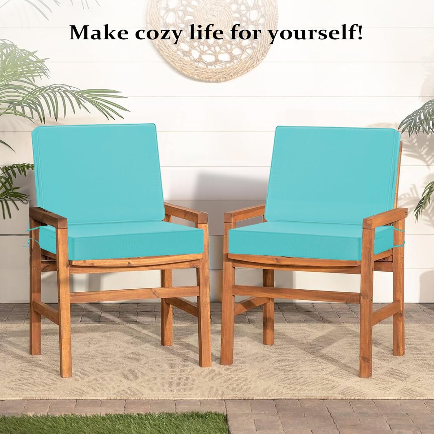 Cozyide 24x24 Outdoor Cushions for Patio Furniture, Waterproof Outdoor Chair Cushions with Non-Slip Ties and Handle, Washable Deep Seat Cushions for Outdoor Furniture with Removable Cover, Teal