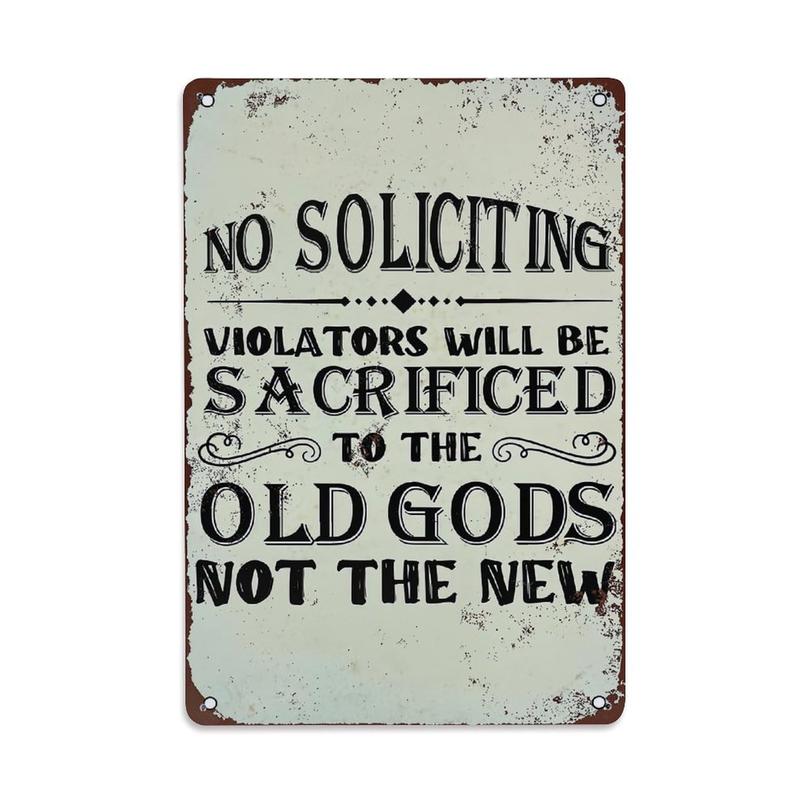 Jdfenggu Vintage No Soliciting Violators Will Be Sacrificed Retro Metal Tin Sign, Metal Poster For Bar, Home, Man Cave, Kitchen, Laundry Room Art Decor 8X12 Inch