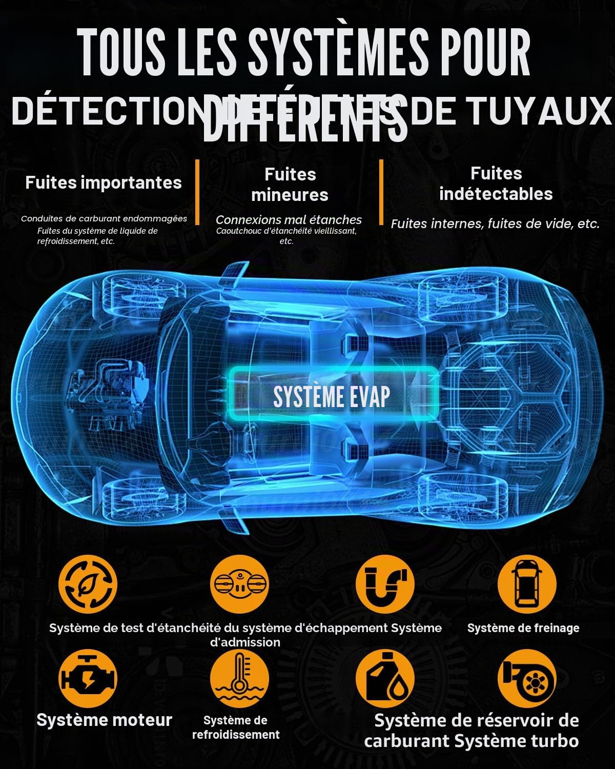 EVAP Machine à fumée de Voiture 12 V, détecteur de Fuite avec indicateur de Pression, débitmètre, Double Mode, détecteurs de Fuite de Carburant pour Motos, motoneiges, ATV, camions, Bateaux
