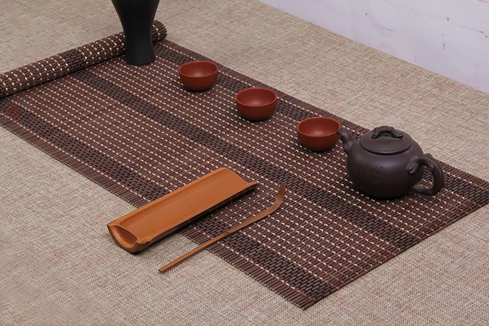 Chemin de table en bambou， Chemin de table en bambou de style japonais, napperon antidérapant tissé à la main, napperons de table basse de cuisine à domicile, couleur marron/café(30cm x 180cm (12" x 7