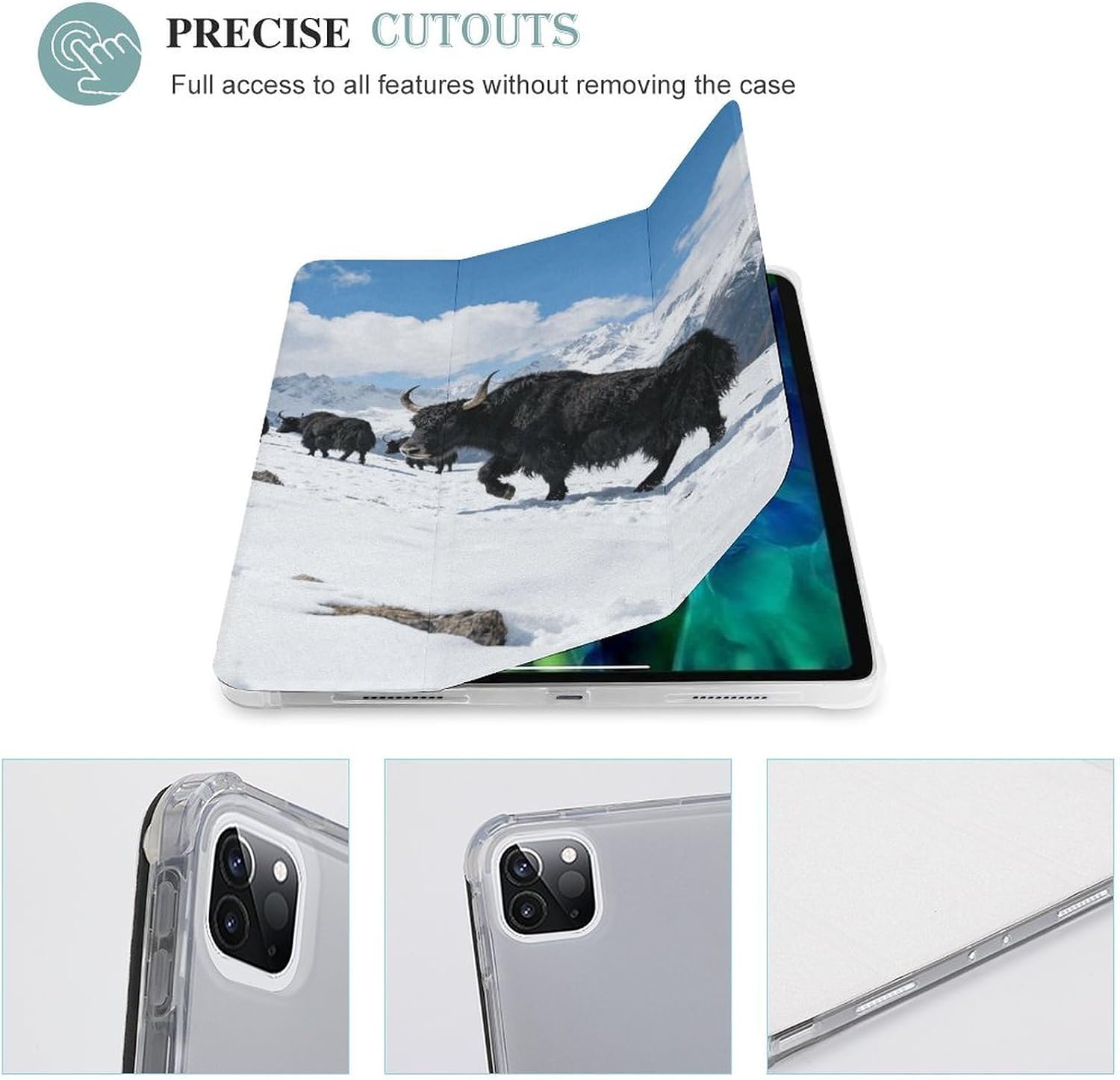 Snowy Yak Herd 12.9 in Trifold for iPad Case with Pencil Holder image 4