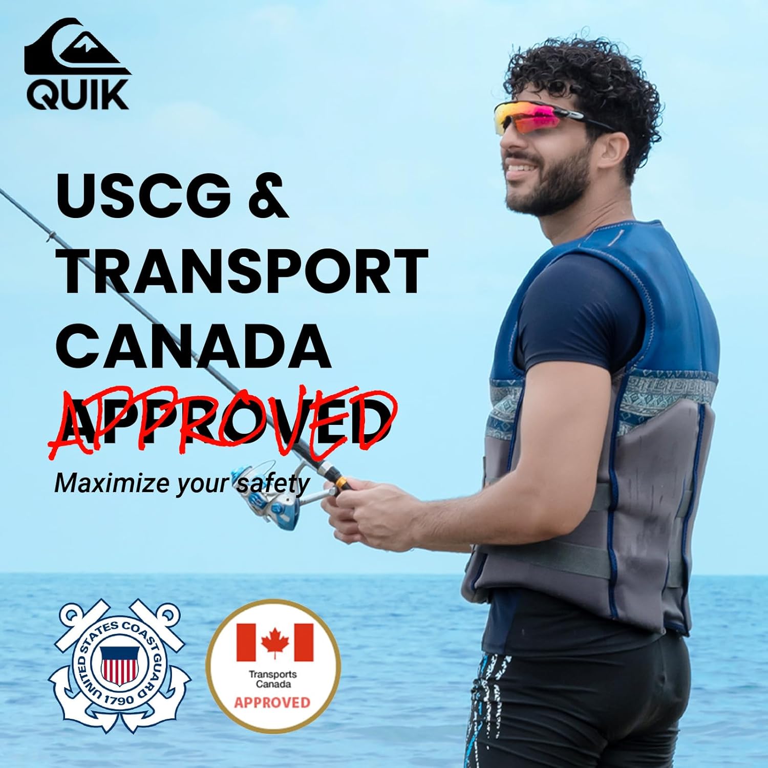 QUIKSILVER Men's Life Jacket, USCG and Transport Canada Approved Type III PFD, Evoprene Life Vest for Waterskiing Wakeboarding Rafting Windsurfing Watersports