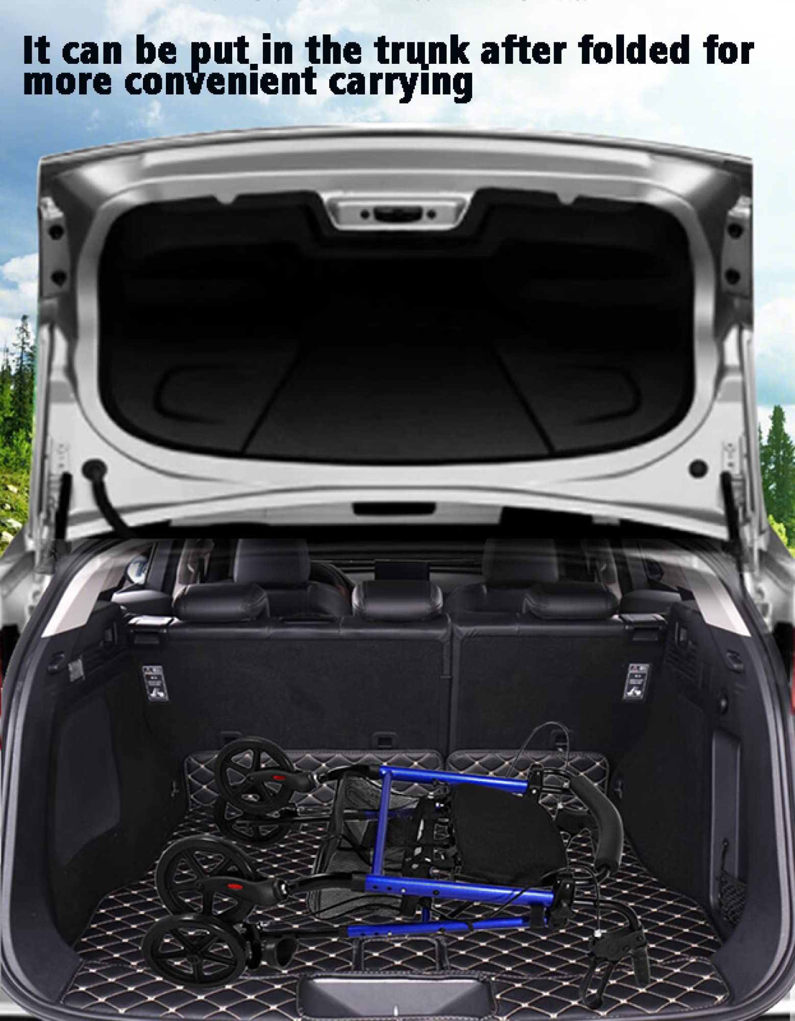 Andador con ruedas de 4 ruedas con ruedas de 8 pulgadas - Andador con ruedas plegable con asiento y asa ajustables - Ayuda para caminar para adultos con respaldo y bolsa de almacenamiento