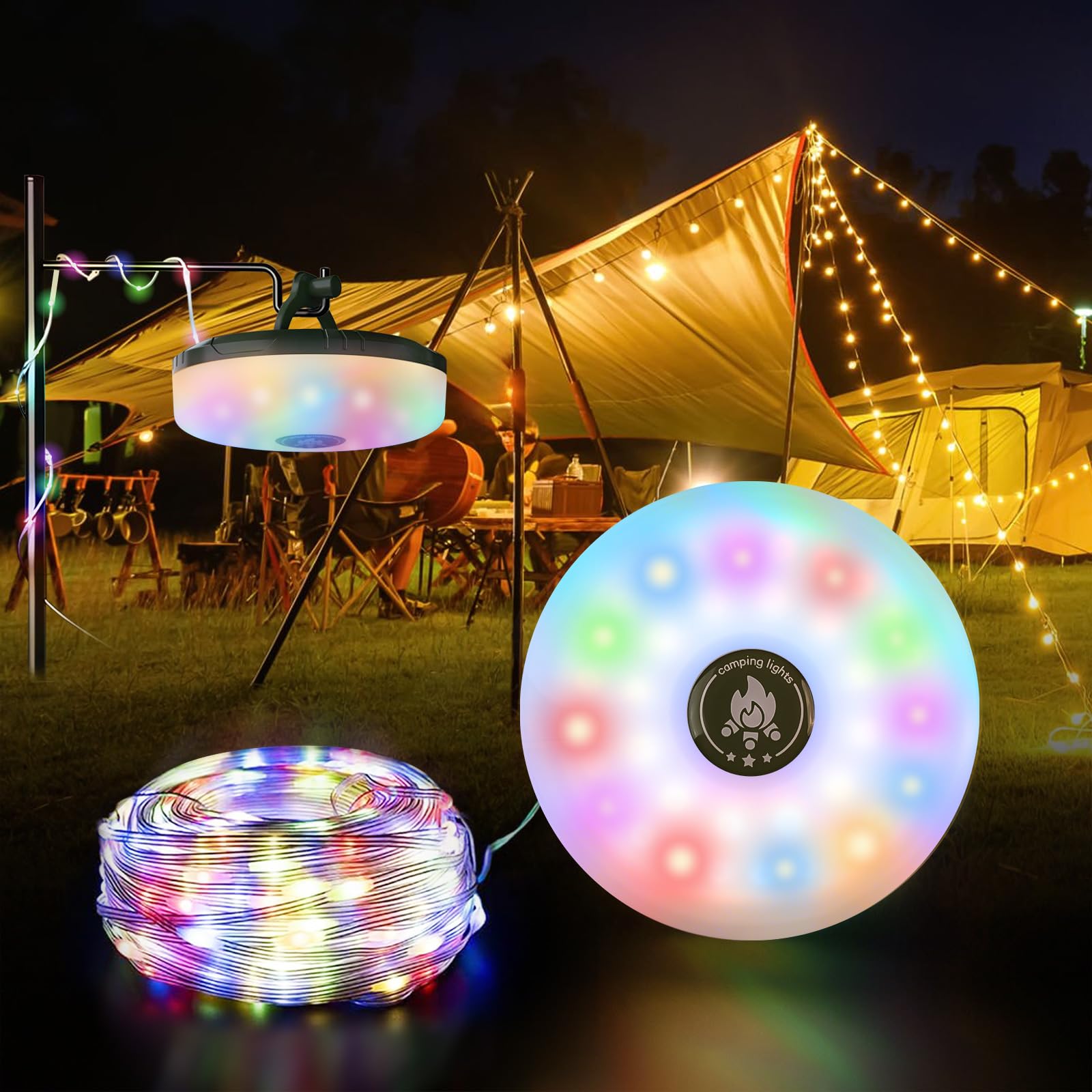 32.8ft Retractable String Lights Himalaya Rechargeable Camping String Lights  - 32.8ft 4-in-1 Magnetic LED Lights With 14 Modes Vase Filler Balls, image size:1600x1600
