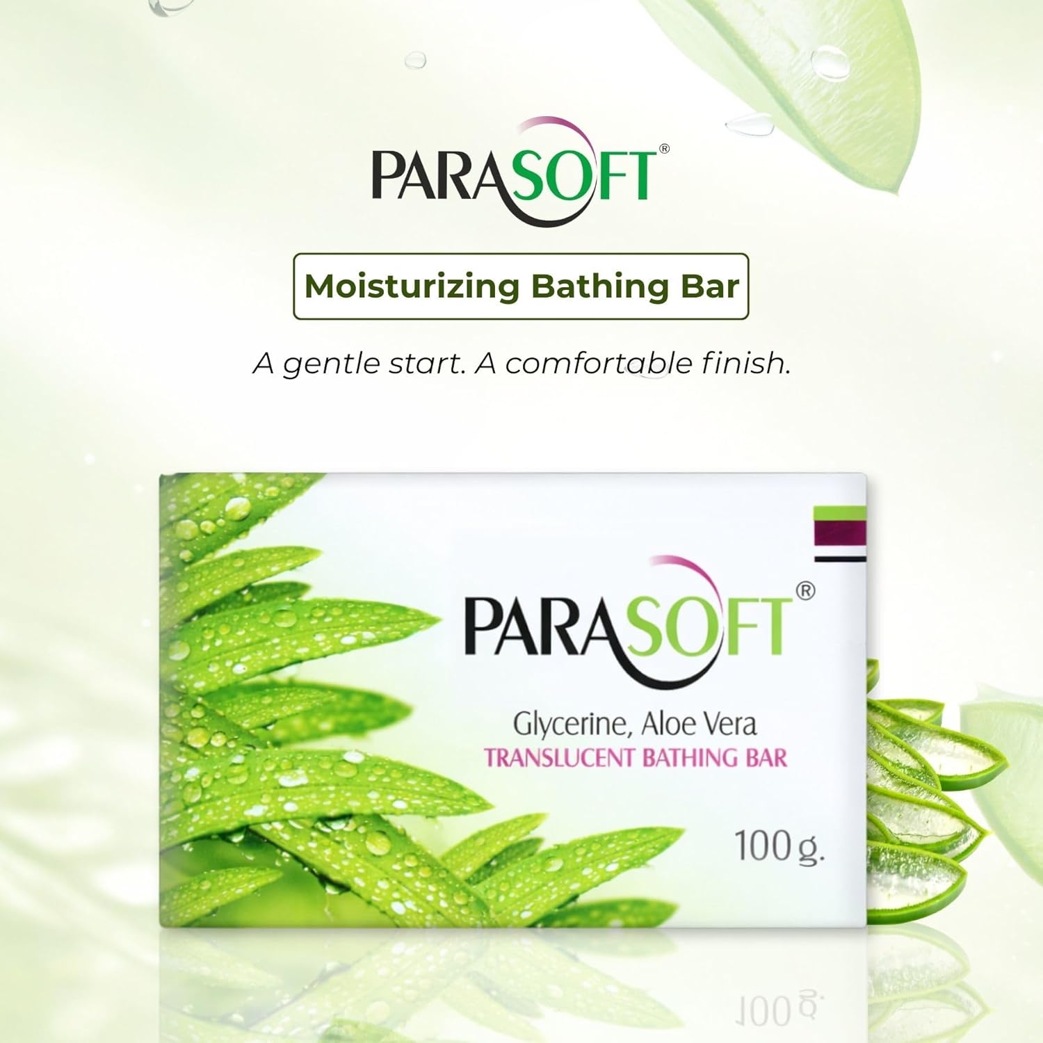 Parasoft Glycerine, Aloe Vera & Vitamin E Translucent Bathing Bar - 100g / 3.53 oz (Pack of 8) | Gentle & Refreshing Daily Cleansing Soap for Soft, Nourished Skin