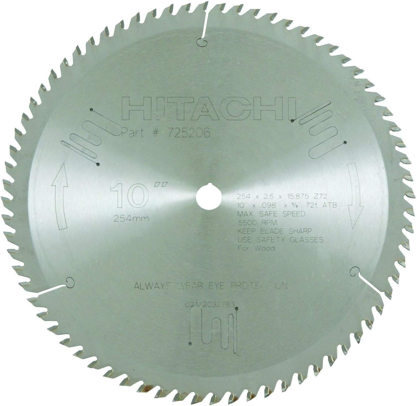 Metabo HPT 725206M 72Teeth Tungsten Carbide Tipped 10" ATB 5/8" Arbor