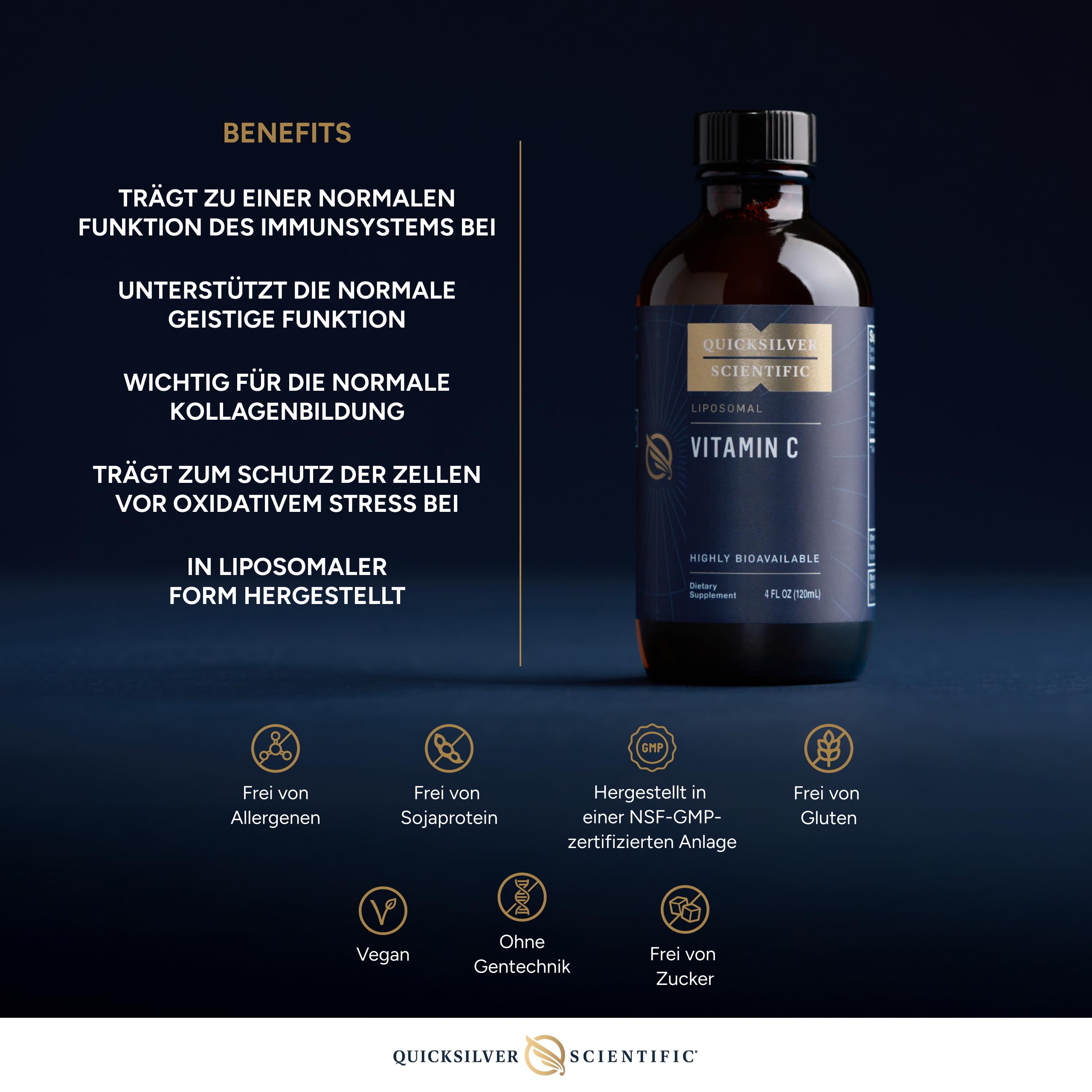 Quicksilver Scientific Vitamin C liposomal 1000mg – liposomales Vitamin C Tropfen, flüssige Formel, vegan, glutenfrei, ohne Zusatzstoffe, 120ml