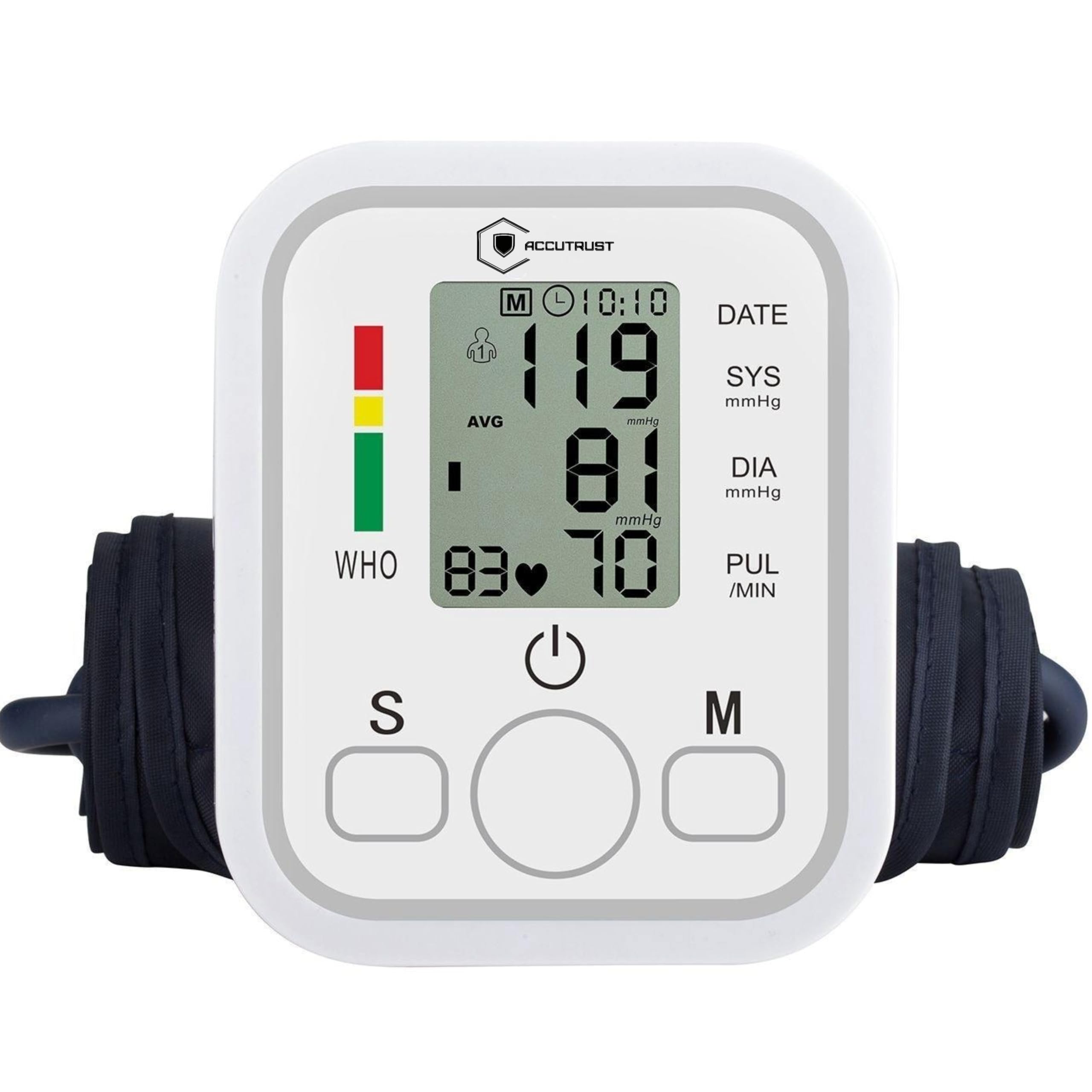 AccuTrust Digital Blood Pressure Monitor with Large Display, Automatic Upper Arm BP Machine with Pulse Rate Detection, Memory Function & WHO Indicator – Home & Clinical Use"