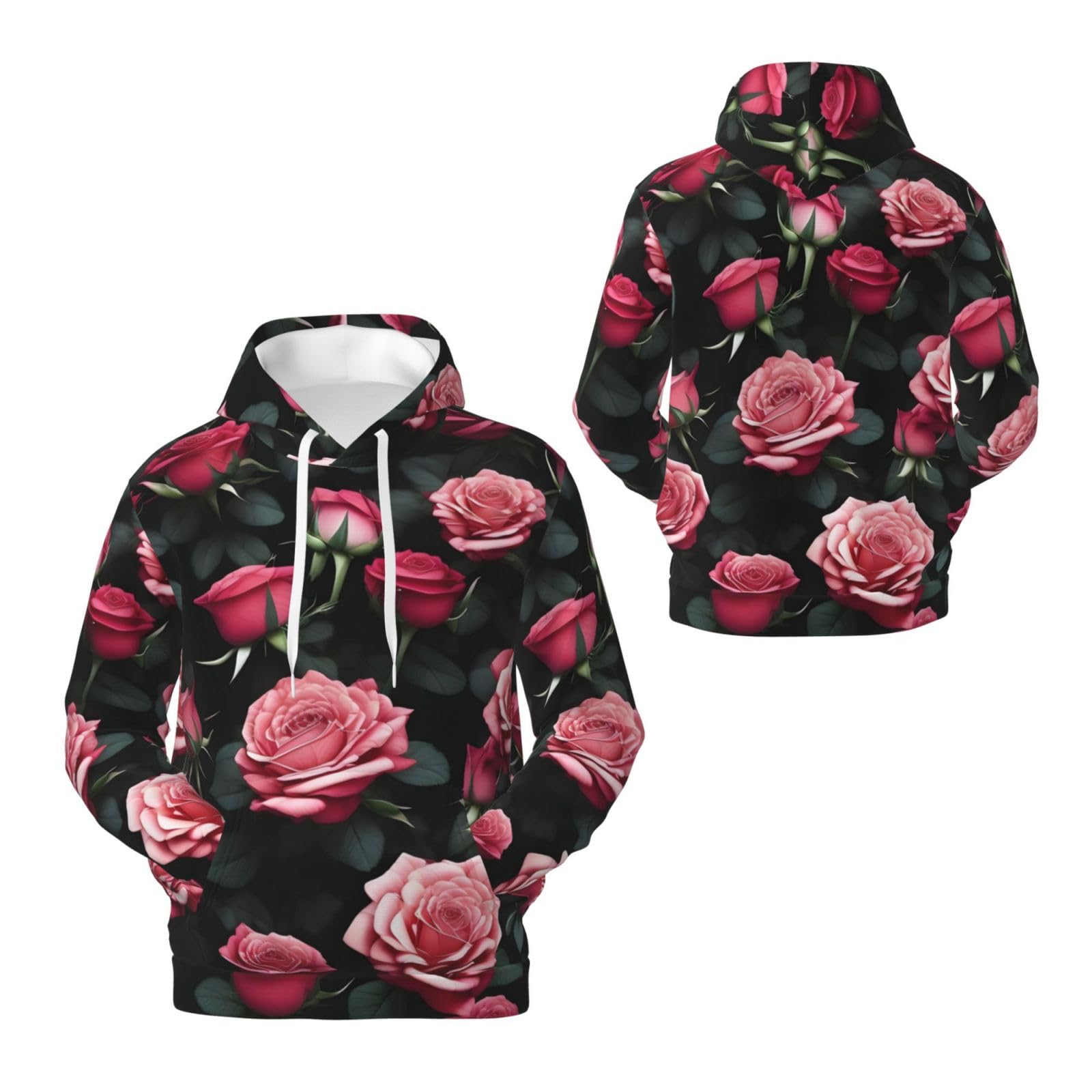 Męska bluza z kapturem z kwiatem róży z wieloma nadrukami, casualowa grafika z nadrukiem bluzy z kapturem z kieszenią